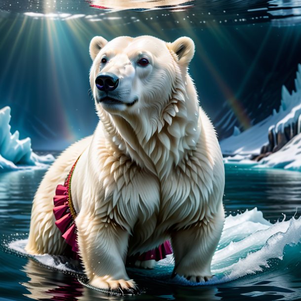 Foto de um urso polar em uma saia na água