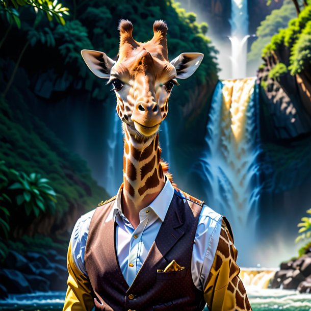 Pic of a giraffe in a vest in the waterfall