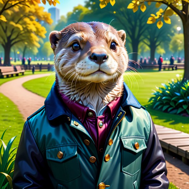 Illustration d'une loutre dans une veste dans le parc