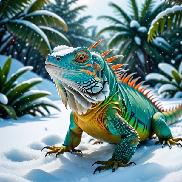 Photo of a swimming of a iguana in the snow