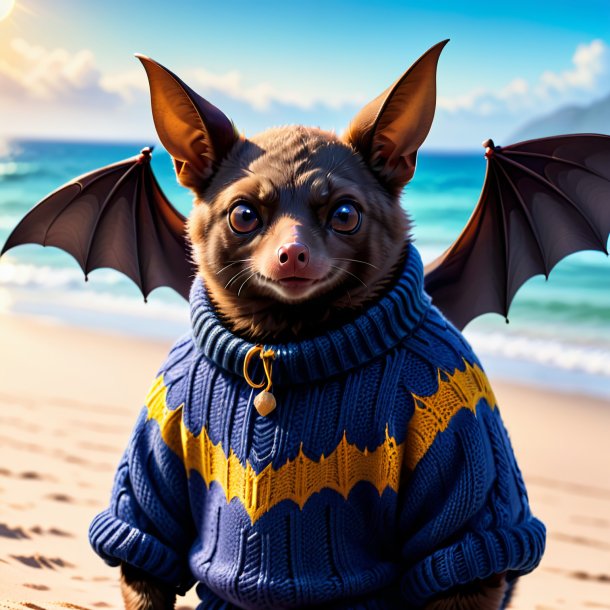 Image of a bat in a sweater on the beach