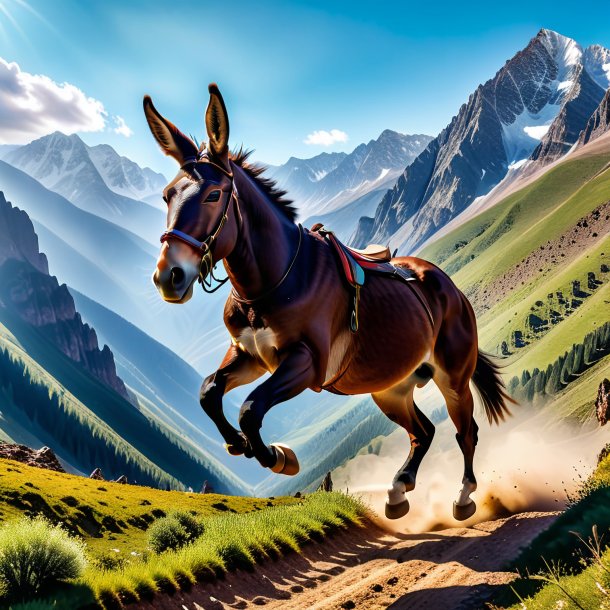 Photo of a jumping of a mule in the mountains