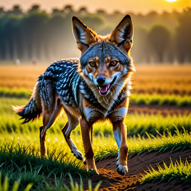 Photo of a dancing of a jackal on the field