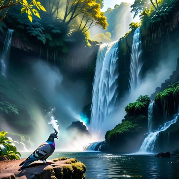 Image of a smoking of a pigeon in the waterfall