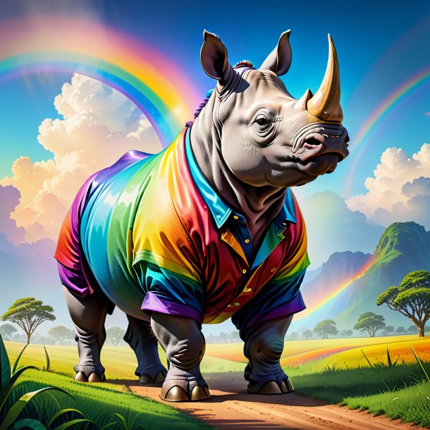 Illustration of a rhinoceros in a trousers on the rainbow