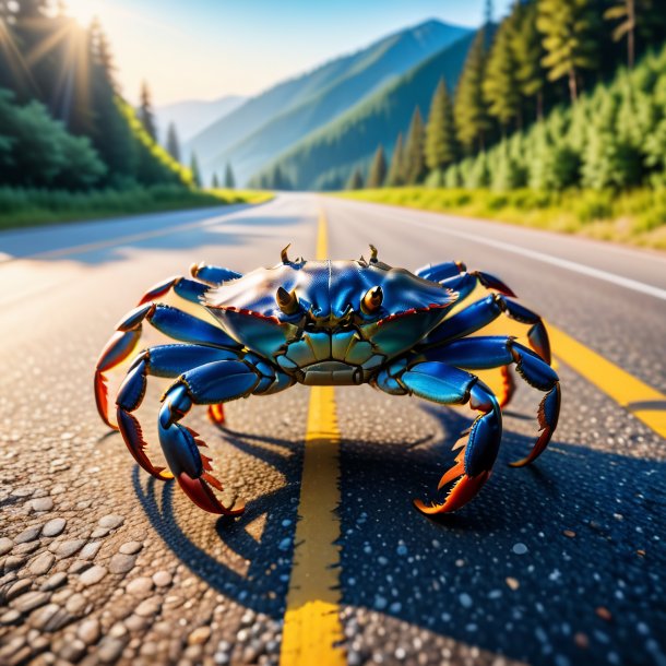 Photo of a crab in a jeans on the road