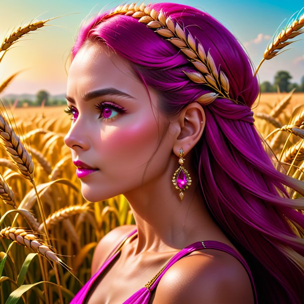 "imagery of a wheat lady's-eardrop, fuchsia"