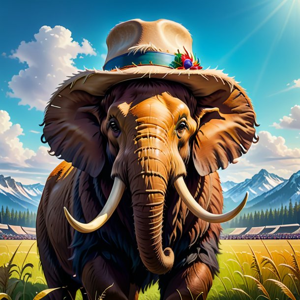 Drawing of a mammoth in a hat on the field