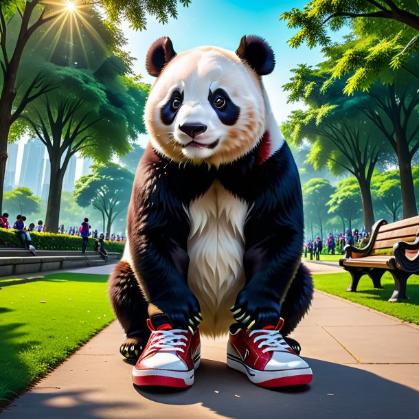 Foto de un panda gigante en un zapato en el parque