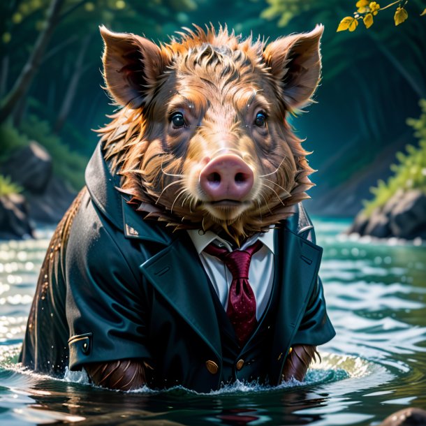 Picture of a boar in a coat in the water