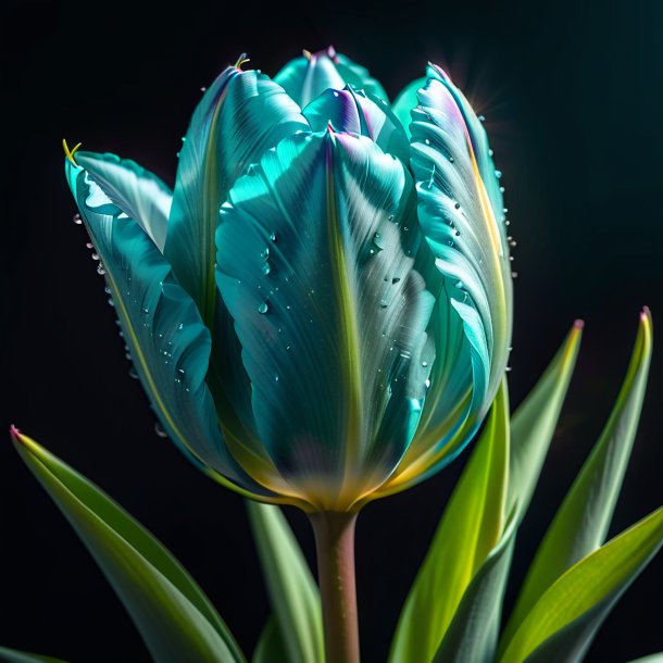 Depiction of a teal tulip