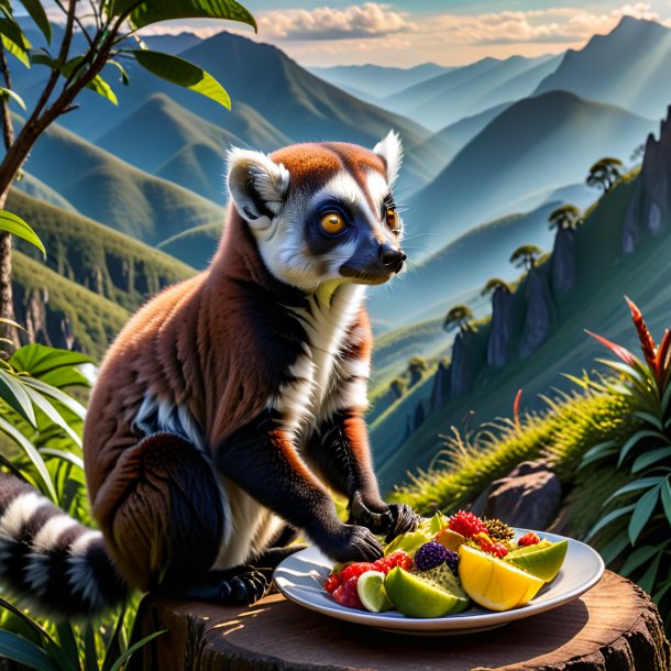 Pic of a eating of a lemur in the mountains