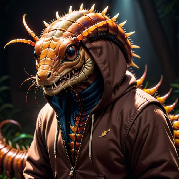 Image of a centipede in a brown hoodie