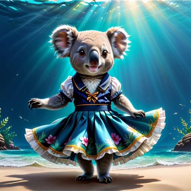 Drawing of a koala in a skirt in the sea