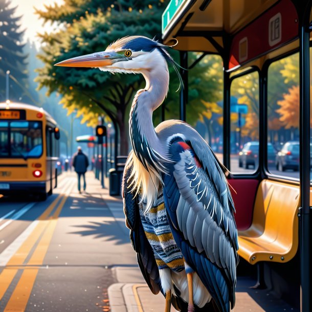 Drawing of a heron in a sweater on the bus stop