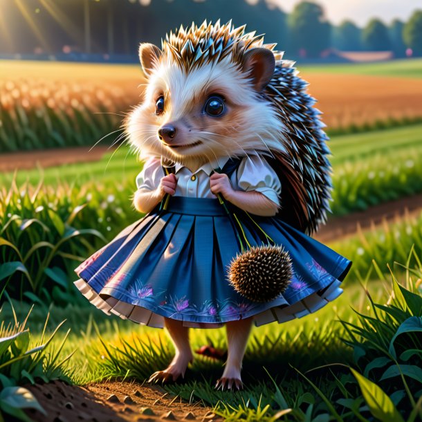 Drawing of a hedgehog in a skirt on the field