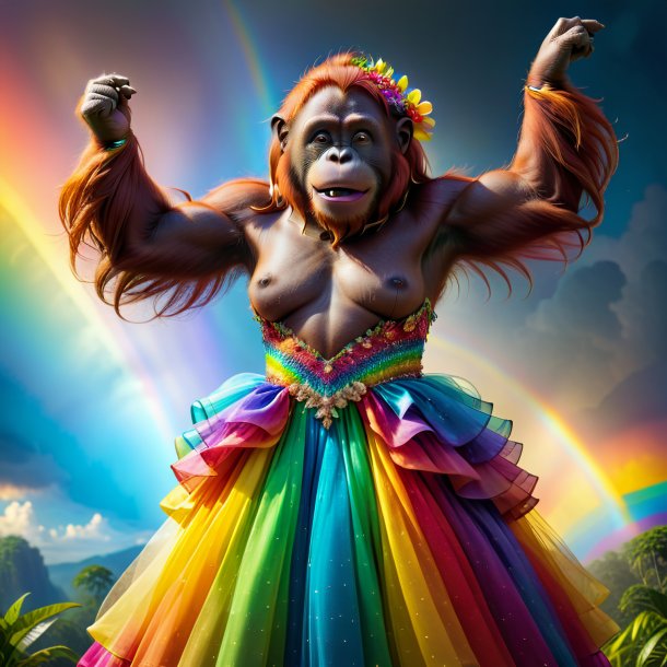 Photo d'un orangutan dans une robe sur l'arc-en-ciel