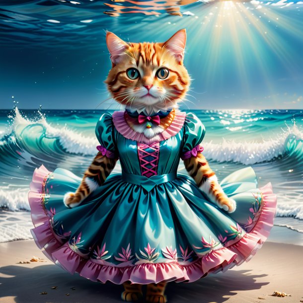 Illustration of a cat in a dress in the sea