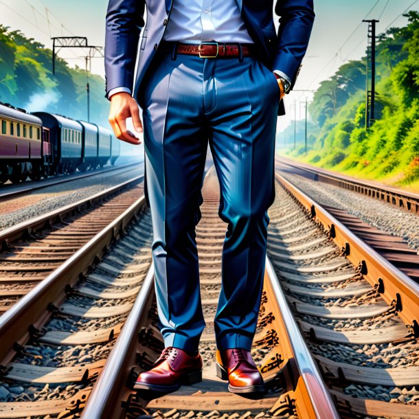 Pic of a mol in a trousers on the railway tracks