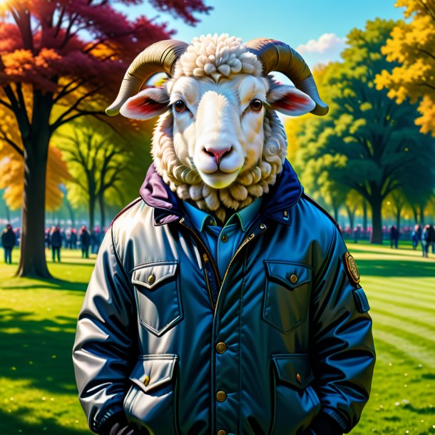 Drawing of a sheep in a jacket in the park