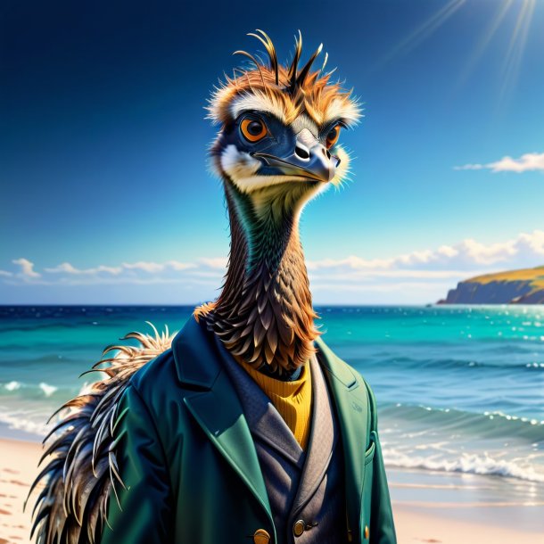 Drawing of a emu in a coat in the sea