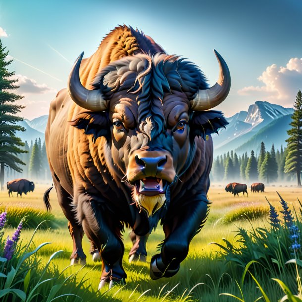 Image of a angry of a buffalo in the meadow