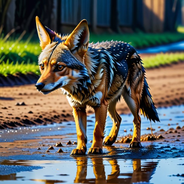 Foto de un juego de un chacal en el charco