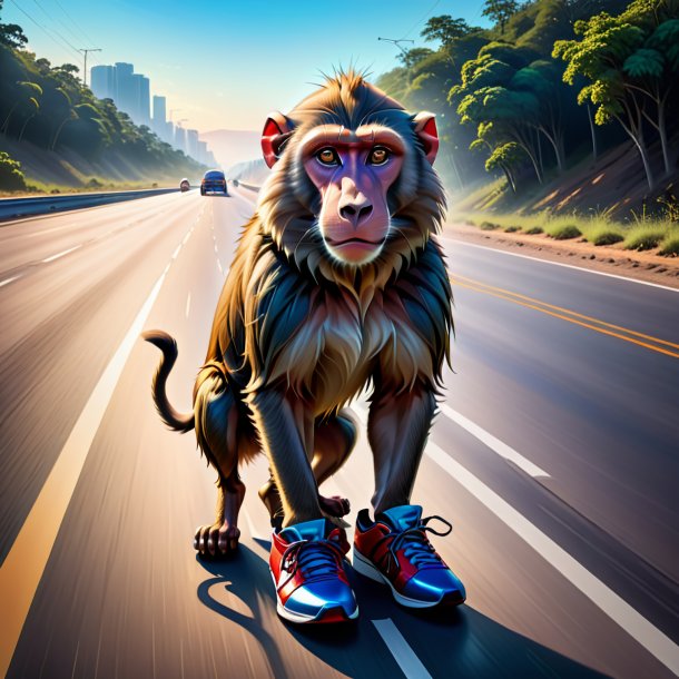 Illustration of a baboon in a shoes on the highway