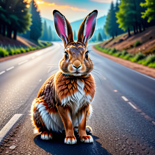 Pic of a hare in a gloves on the road