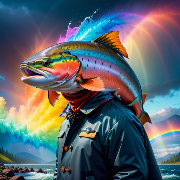 Photo of a salmon in a coat on the rainbow