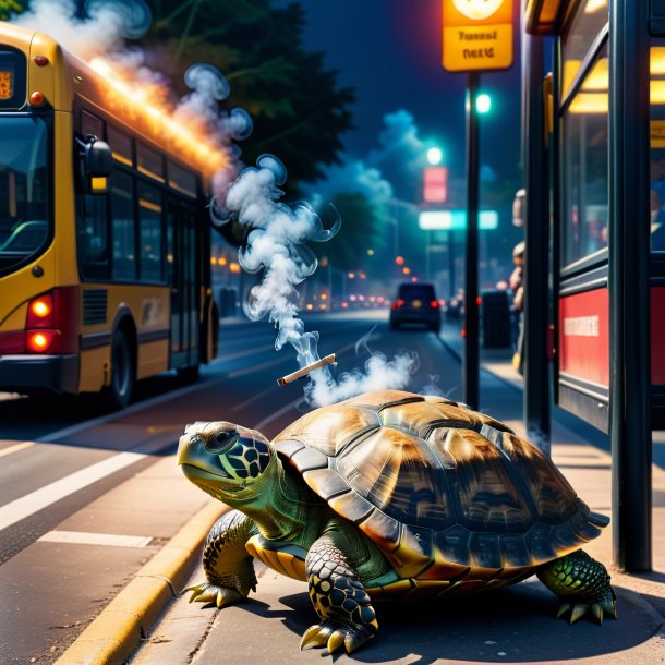 Foto de una tortuga fumando en la parada de autobús