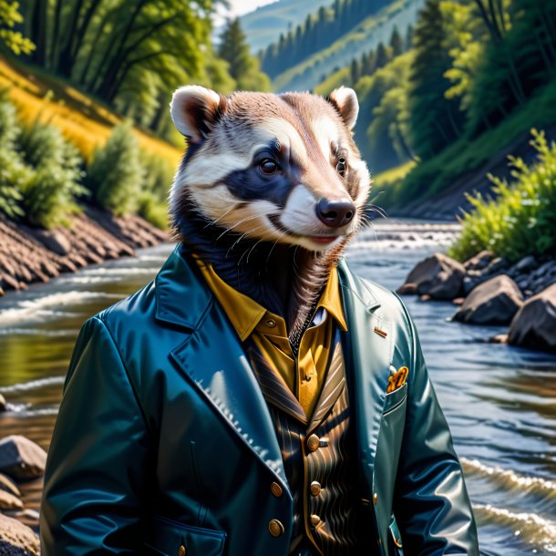 Photo of a badger in a jacket in the river