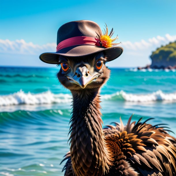 Pic of a emu in a hat in the sea