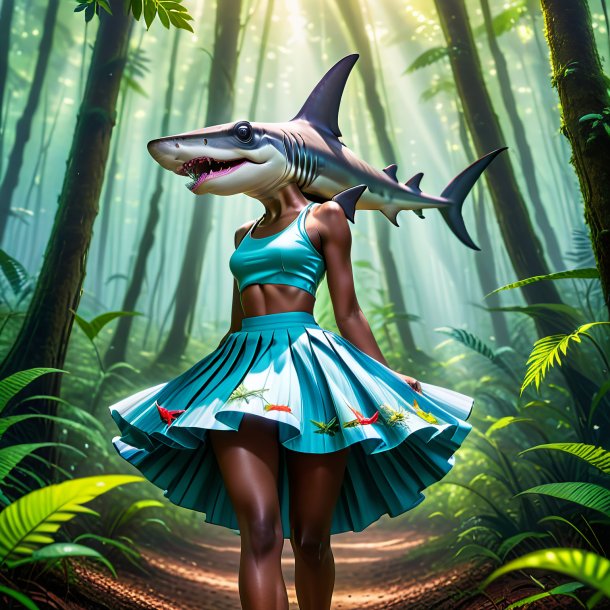 Image of a hammerhead shark in a skirt in the forest