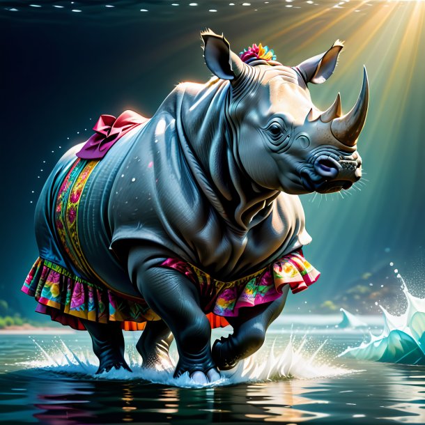 Drawing of a rhinoceros in a skirt in the water