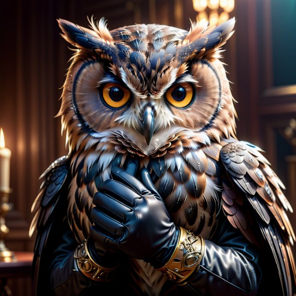 Pic of a owl in a black gloves