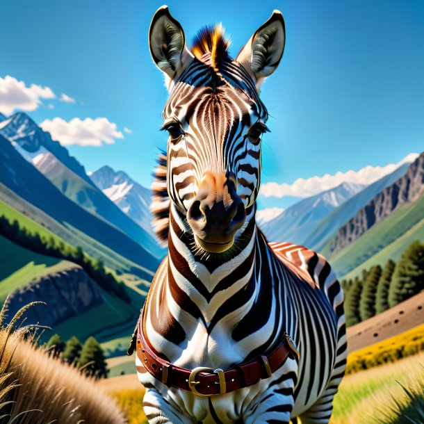 Photo of a zebra in a belt in the mountains