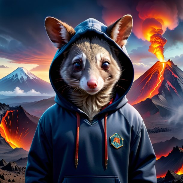 Picture of a possum in a hoodie in the volcano