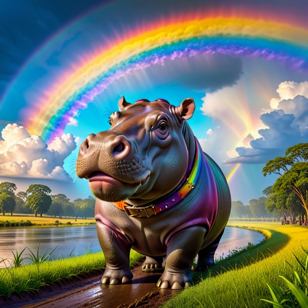 Image d'un hippopotame dans une ceinture sur l'arc-en-ciel