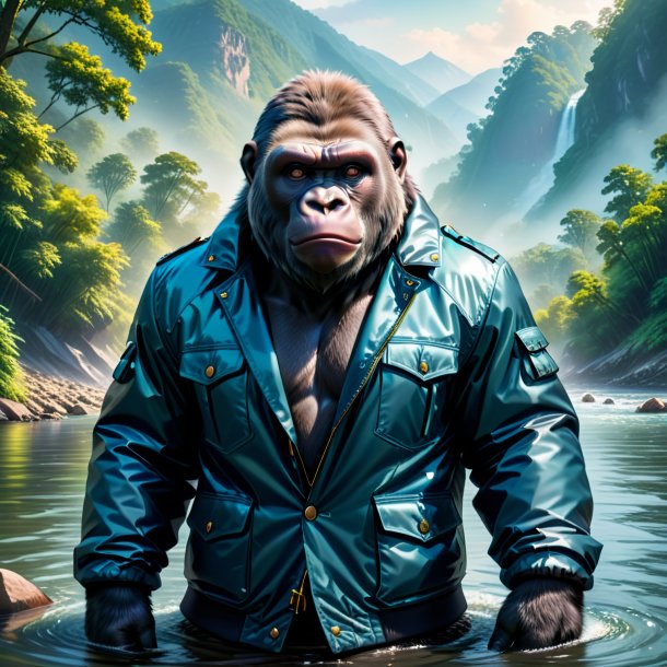 Illustration of a gorilla in a jacket in the river