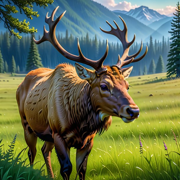 Picture of a crying of a elk in the meadow