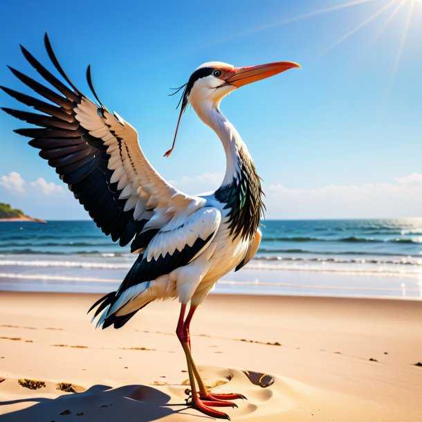 Imagen de una cigüeña en un cinturón en la playa