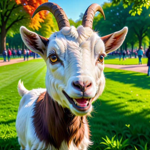 Pic of a smiling of a goat in the park