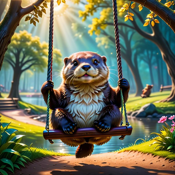 Photo of a swinging on a swing of a otter in the park