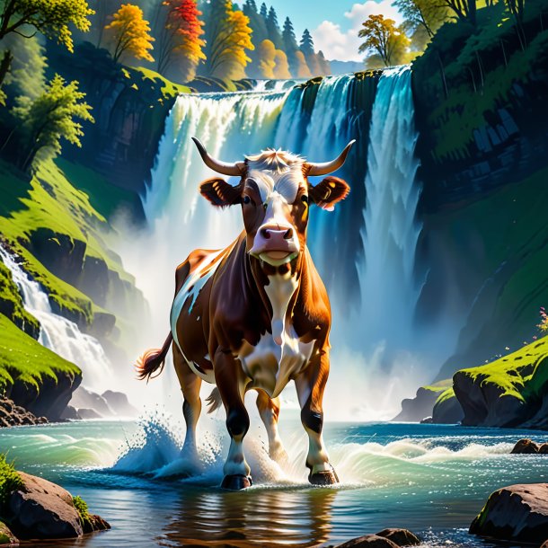 Foto de un baile de una vaca en la cascada