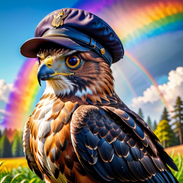 Photo of a hawk in a cap on the rainbow