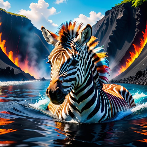 Picture of a swimming of a zebra in the volcano