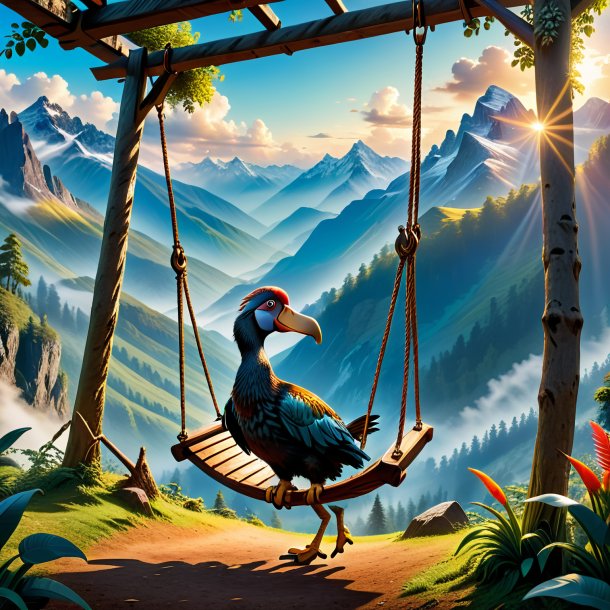 Picture of a swinging on a swing of a dodo in the mountains