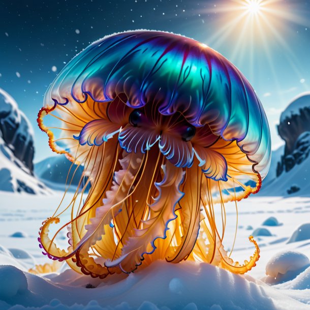 Picture of a angry of a jellyfish in the snow