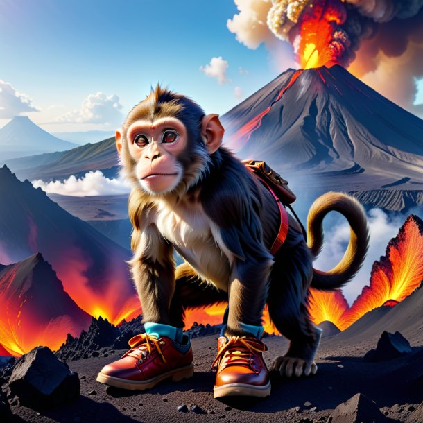 Photo of a monkey in a shoes in the volcano